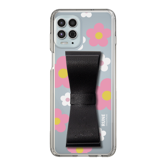 Slim Protection Case - STAND & RING RIBBON Black［ Rune Naito - RUNE Flower - Pink ］