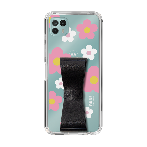 Slim Protection Case - STAND & RING RIBBON Black［ Rune Naito - RUNE Flower - Pink ］