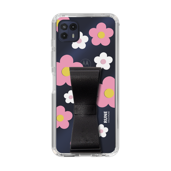 Slim Protection Case - STAND & RING RIBBON Black［ Rune Naito - RUNE Flower - Pink ］