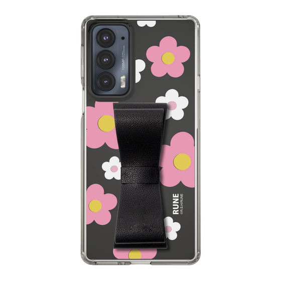 Slim Protection Case - STAND & RING RIBBON Black［ Rune Naito - RUNE Flower - Pink ］