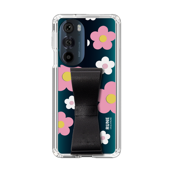 Slim Protection Case - STAND & RING RIBBON Black［ Rune Naito - RUNE Flower - Pink ］