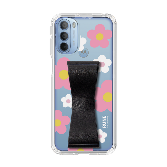 Slim Protection Case - STAND & RING RIBBON Black［ Rune Naito - RUNE Flower - Pink ］