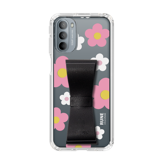 Slim Protection Case - STAND & RING RIBBON Black［ Rune Naito - RUNE Flower - Pink ］