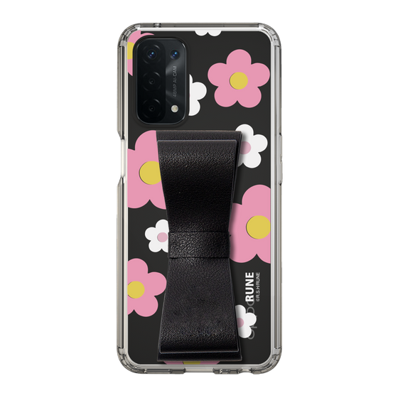 Slim Protection Case - STAND & RING RIBBON Black［ Rune Naito - RUNE Flower - Pink ］