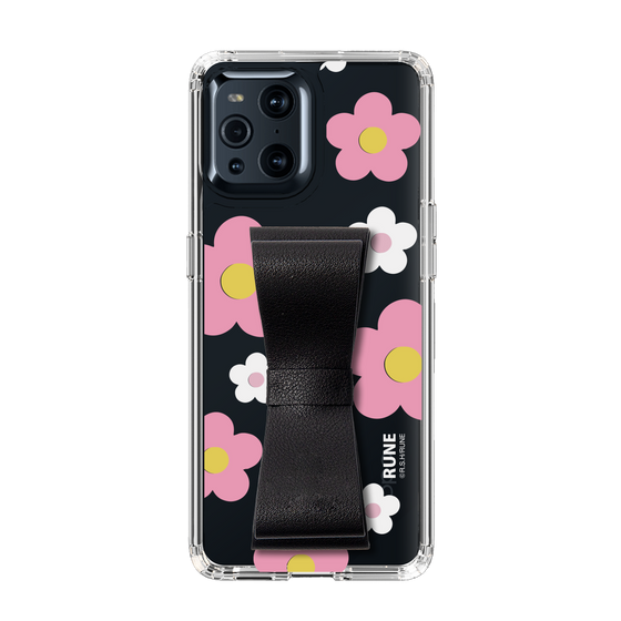 Slim Protection Case - STAND & RING RIBBON Black［ Rune Naito - RUNE Flower - Pink ］