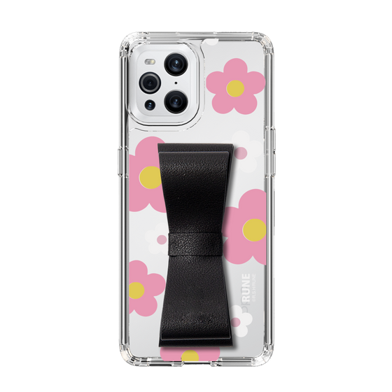 Slim Protection Case - STAND & RING RIBBON Black［ Rune Naito - RUNE Flower - Pink ］