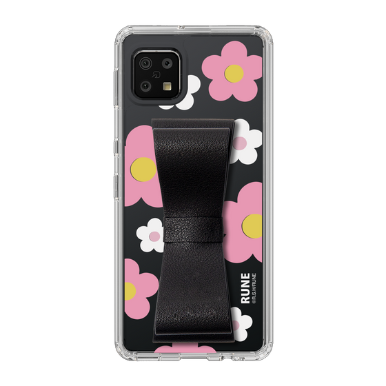 Slim Protection Case - STAND & RING RIBBON Black［ Rune Naito - RUNE Flower - Pink ］