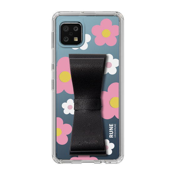 Slim Protection Case - STAND & RING RIBBON Black［ Rune Naito - RUNE Flower - Pink ］