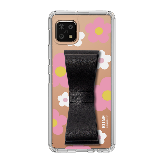 Slim Protection Case - STAND & RING RIBBON Black［ Rune Naito - RUNE Flower - Pink ］