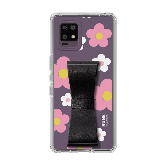 Slim Protection Case - STAND & RING RIBBON Black［ Rune Naito - RUNE Flower - Pink ］