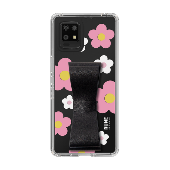 Slim Protection Case - STAND & RING RIBBON Black［ Rune Naito - RUNE Flower - Pink ］