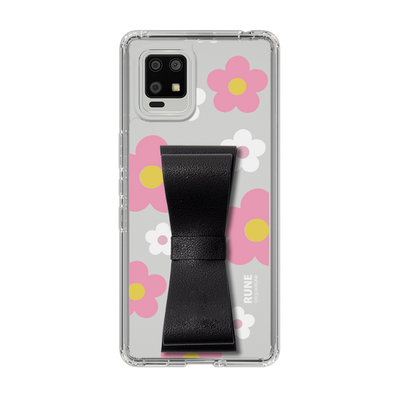 Slim Protection Case - STAND & RING RIBBON Black［ Rune Naito - RUNE Flower - Pink ］