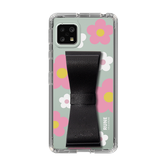 Slim Protection Case - STAND & RING RIBBON Black［ Rune Naito - RUNE Flower - Pink ］