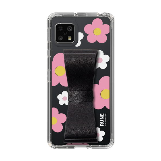 Slim Protection Case - STAND & RING RIBBON Black［ Rune Naito - RUNE Flower - Pink ］