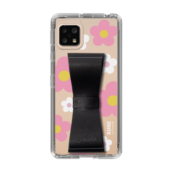 Slim Protection Case - STAND & RING RIBBON Black［ Rune Naito - RUNE Flower - Pink ］