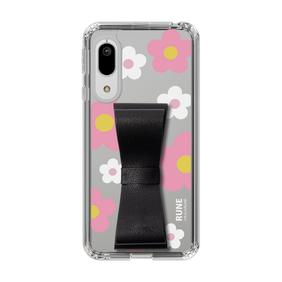 Slim Protection Case - STAND & RING RIBBON Black［ Rune Naito - RUNE Flower - Pink ］