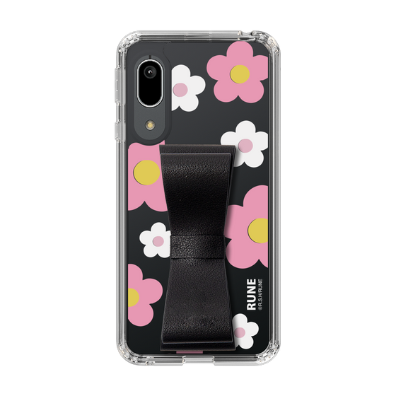 Slim Protection Case - STAND & RING RIBBON Black［ Rune Naito - RUNE Flower - Pink ］