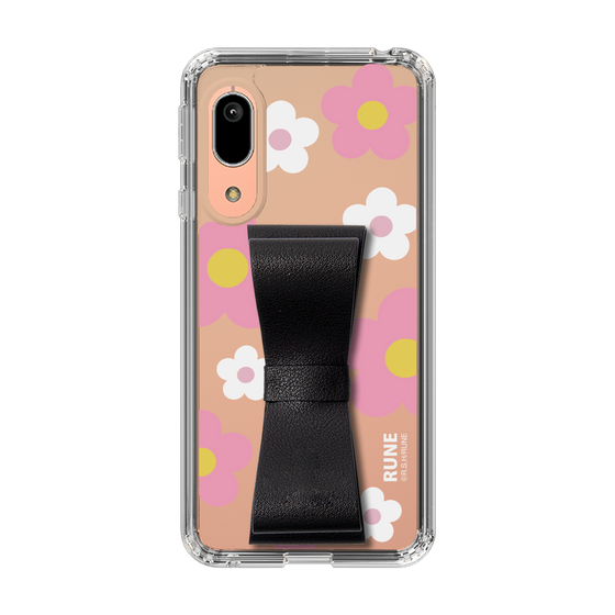 Slim Protection Case - STAND & RING RIBBON Black［ Rune Naito - RUNE Flower - Pink ］