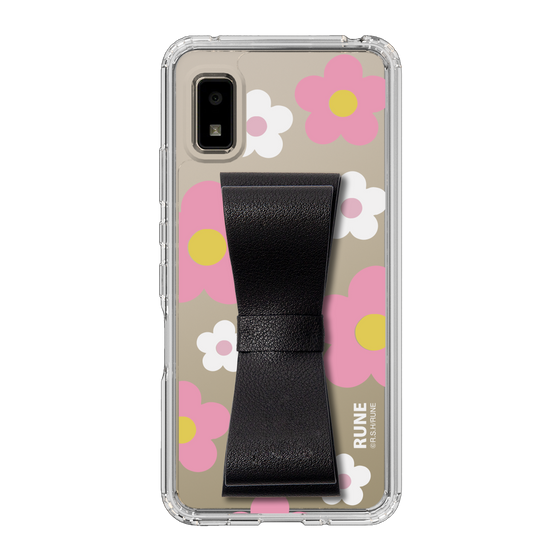 Slim Protection Case - STAND & RING RIBBON Black［ Rune Naito - RUNE Flower - Pink ］