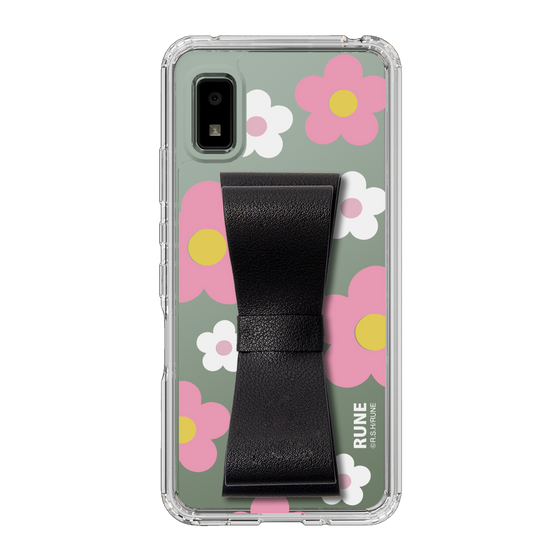 Slim Protection Case - STAND & RING RIBBON Black［ Rune Naito - RUNE Flower - Pink ］