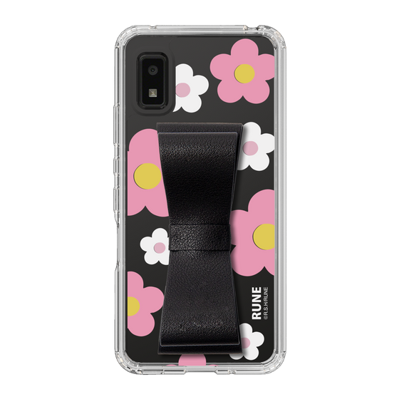 Slim Protection Case - STAND & RING RIBBON Black［ Rune Naito - RUNE Flower - Pink ］