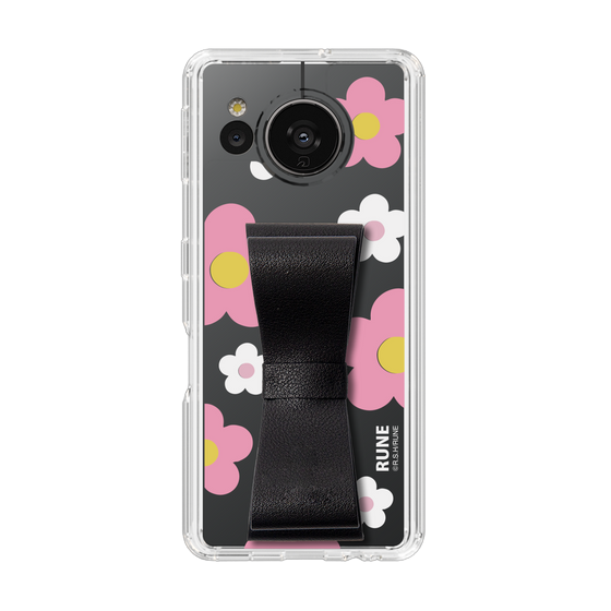 Slim Protection Case - STAND & RING RIBBON Black［ Rune Naito - RUNE Flower - Pink ］