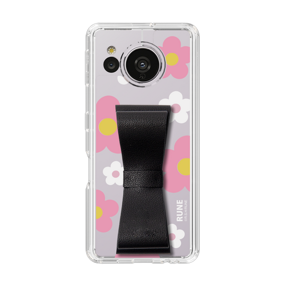 Slim Protection Case - STAND & RING RIBBON Black［ Rune Naito - RUNE Flower - Pink ］