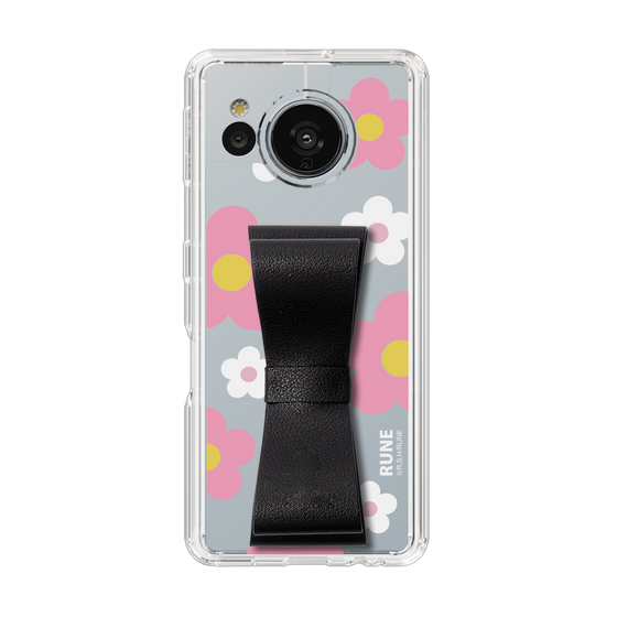 Slim Protection Case - STAND & RING RIBBON Black［ Rune Naito - RUNE Flower - Pink ］