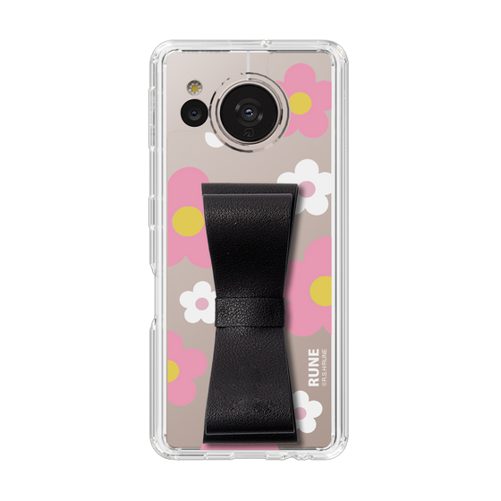 Slim Protection Case - STAND & RING RIBBON Black［ Rune Naito - RUNE Flower - Pink ］