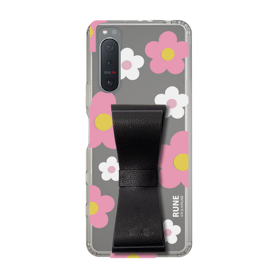 Slim Protection Case - STAND & RING RIBBON Black［ Rune Naito - RUNE Flower - Pink ］