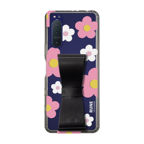 Slim Protection Case - STAND & RING RIBBON Black［ Rune Naito - RUNE Flower - Pink ］