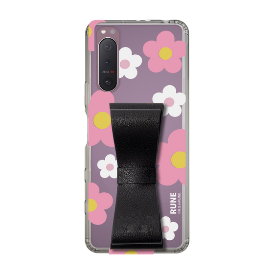 Slim Protection Case - STAND & RING RIBBON Black［ Rune Naito - RUNE Flower - Pink ］