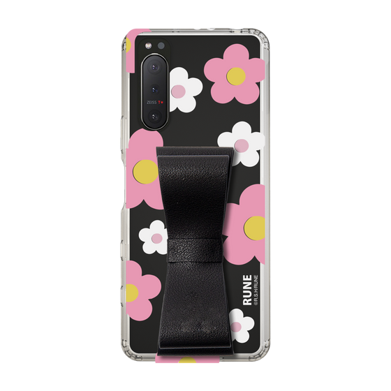Slim Protection Case - STAND & RING RIBBON Black［ Rune Naito - RUNE Flower - Pink ］