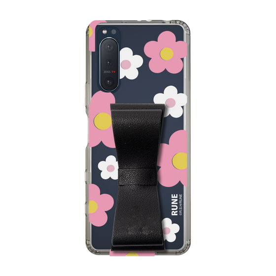 Slim Protection Case - STAND & RING RIBBON Black［ Rune Naito - RUNE Flower - Pink ］