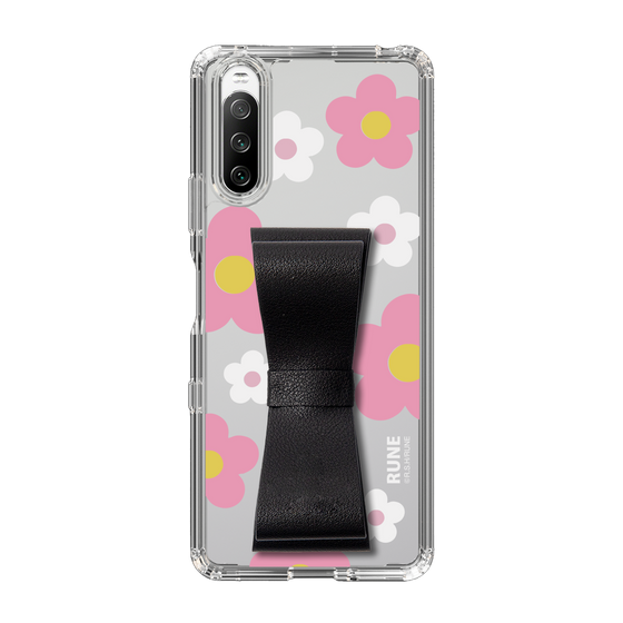 Slim Protection Case - STAND & RING RIBBON Black［ Rune Naito - RUNE Flower - Pink ］