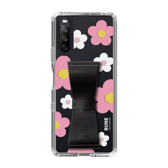 Slim Protection Case - STAND & RING RIBBON Black［ Rune Naito - RUNE Flower - Pink ］