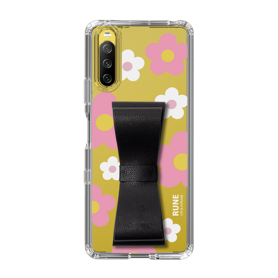 Slim Protection Case - STAND & RING RIBBON Black［ Rune Naito - RUNE Flower - Pink ］