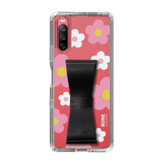 Slim Protection Case - STAND & RING RIBBON Black［ Rune Naito - RUNE Flower - Pink ］