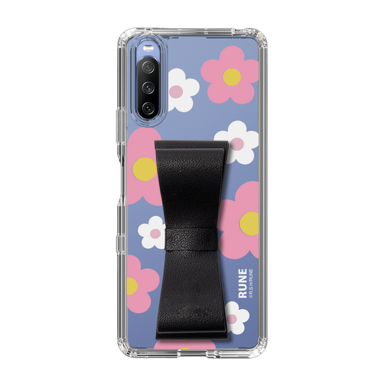 Slim Protection Case - STAND & RING RIBBON Black［ Rune Naito - RUNE Flower - Pink ］