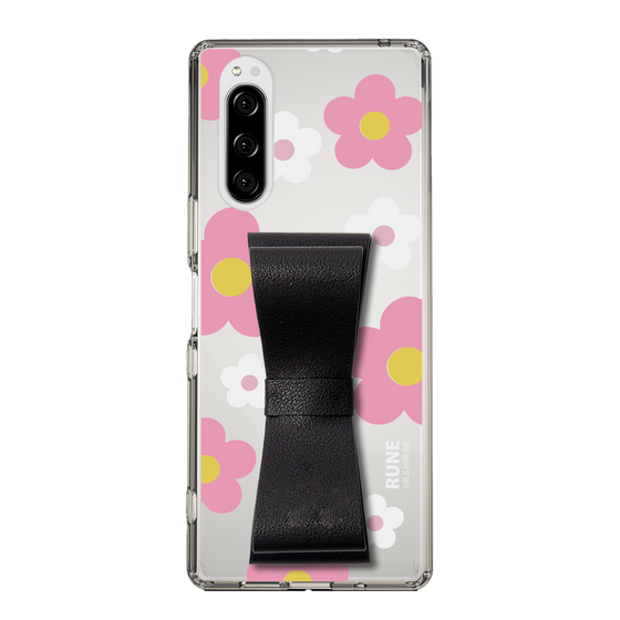 Slim Protection Case - STAND & RING RIBBON Black［ Rune Naito - RUNE Flower - Pink ］