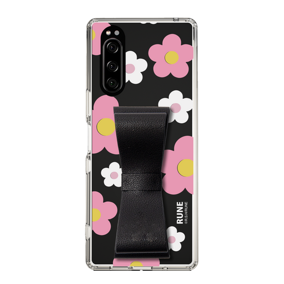 Slim Protection Case - STAND & RING RIBBON Black［ Rune Naito - RUNE Flower - Pink ］