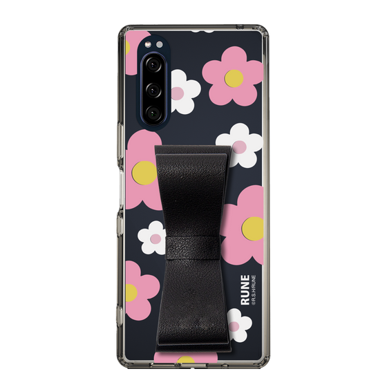 Slim Protection Case - STAND & RING RIBBON Black［ Rune Naito - RUNE Flower - Pink ］