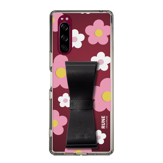 Slim Protection Case - STAND & RING RIBBON Black［ Rune Naito - RUNE Flower - Pink ］