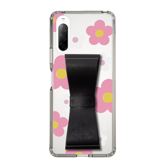 Slim Protection Case - STAND & RING RIBBON Black［ Rune Naito - RUNE Flower - Pink ］