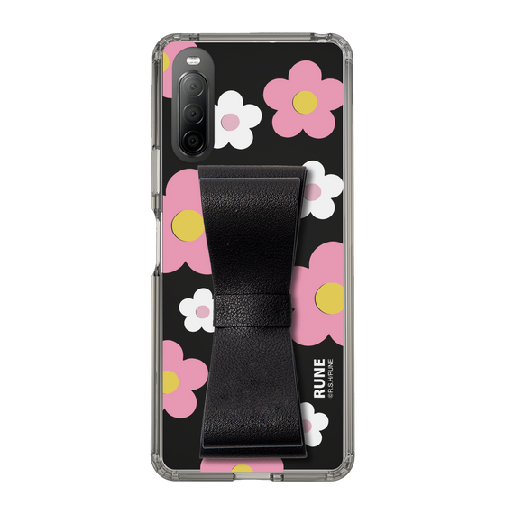 Slim Protection Case - STAND & RING RIBBON Black［ Rune Naito - RUNE Flower - Pink ］