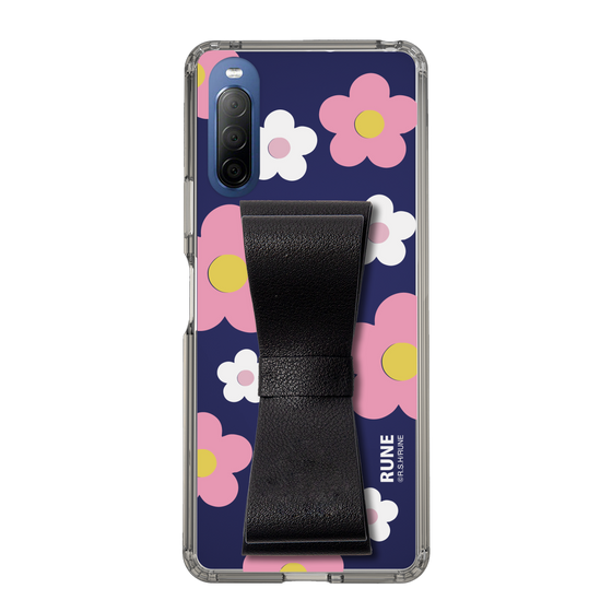 Slim Protection Case - STAND & RING RIBBON Black［ Rune Naito - RUNE Flower - Pink ］
