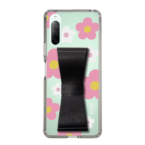 Slim Protection Case - STAND & RING RIBBON Black［ Rune Naito - RUNE Flower - Pink ］