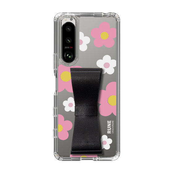 Slim Protection Case - STAND & RING RIBBON Black［ Rune Naito - RUNE Flower - Pink ］