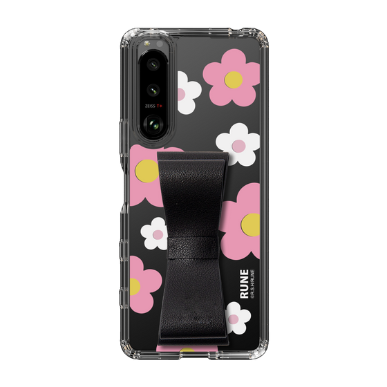 Slim Protection Case - STAND & RING RIBBON Black［ Rune Naito - RUNE Flower - Pink ］