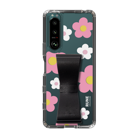 Slim Protection Case - STAND & RING RIBBON Black［ Rune Naito - RUNE Flower - Pink ］